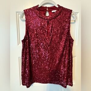 Calvin Klein Burgandy Sequined Sleeveless Top
Size Large